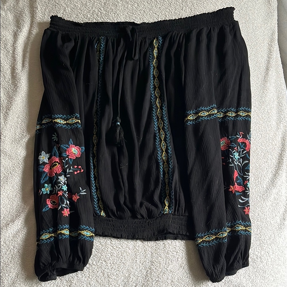 Xhilaration off the shoulder embroidered shirt